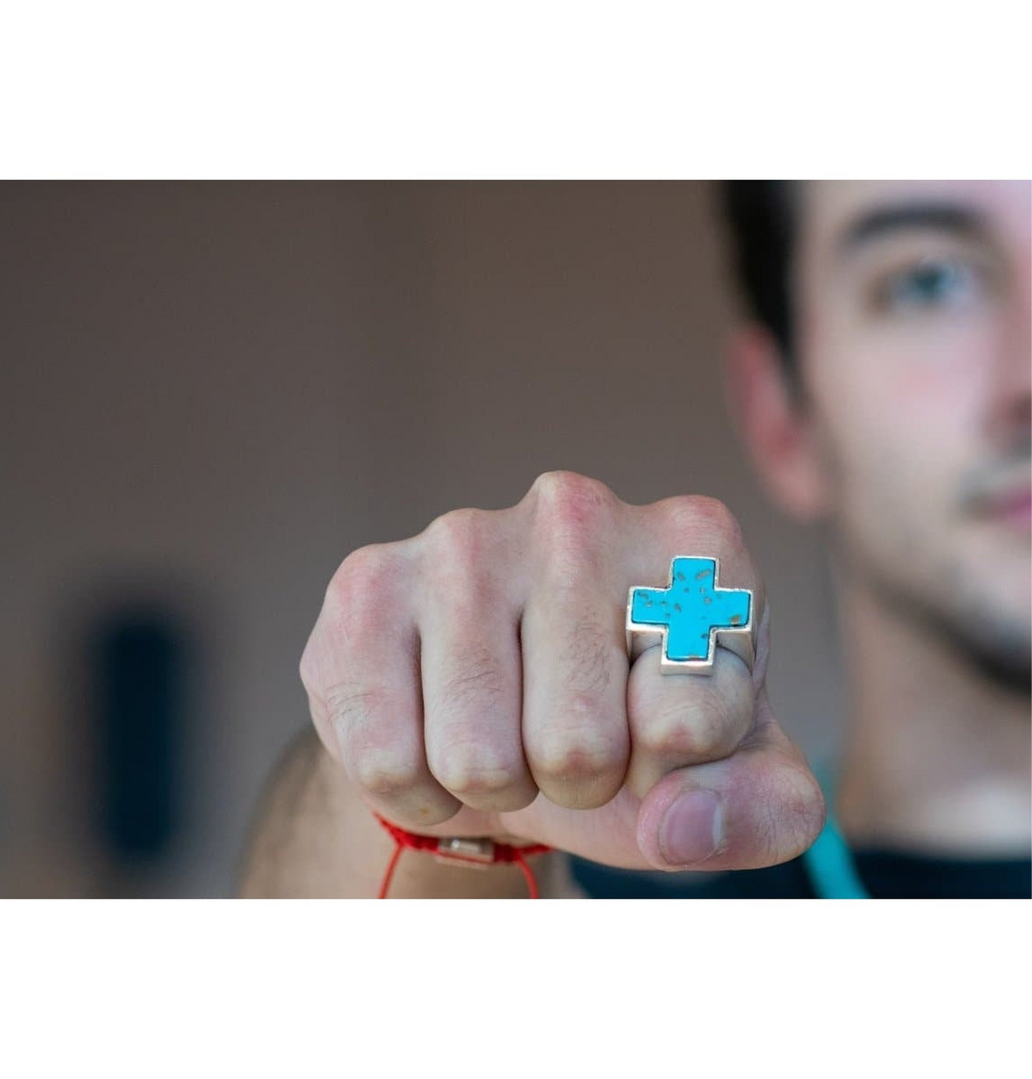 STONE CROSS RING TURQUESA