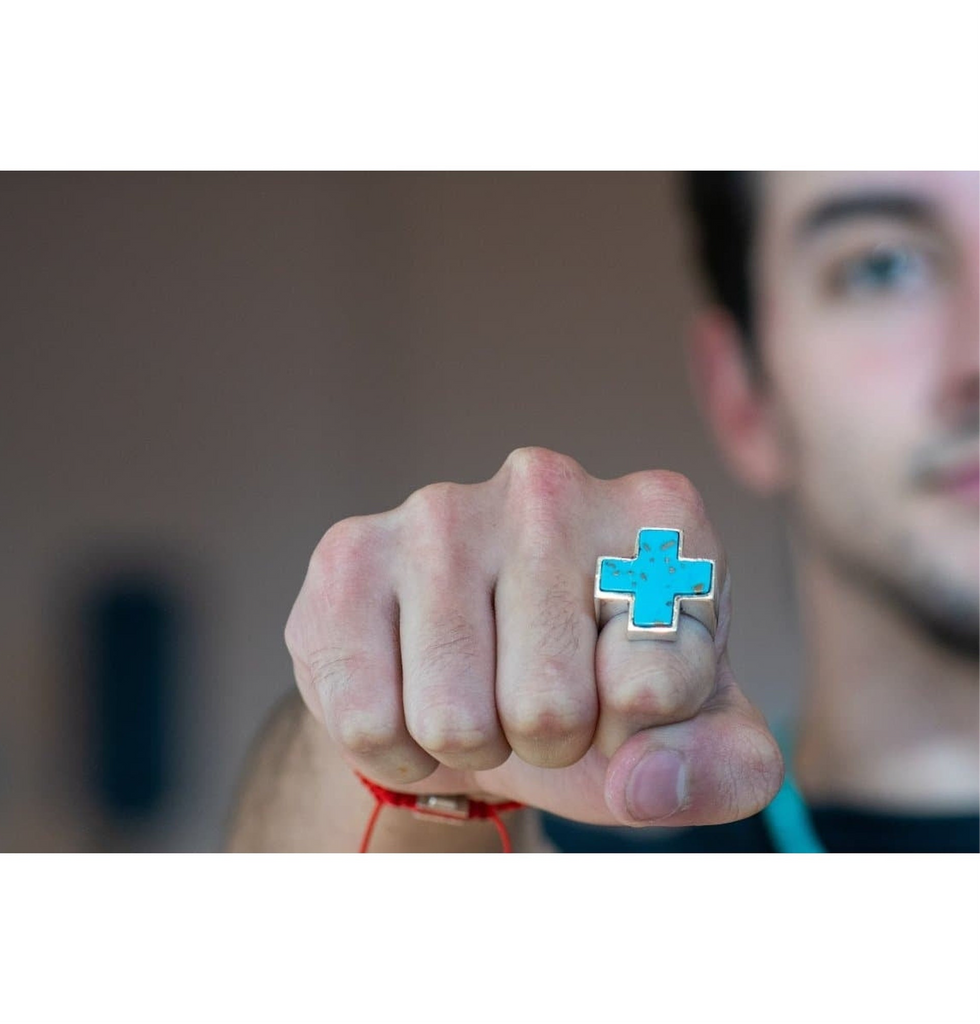 STONE CROSS RING TURQUESA