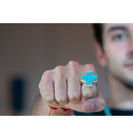 STONE CROSS RING TURQUESA