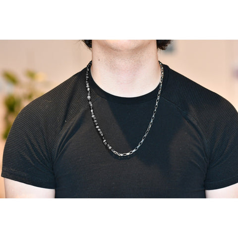 GRAY TIGER EYE & SILVER NECKLACE
