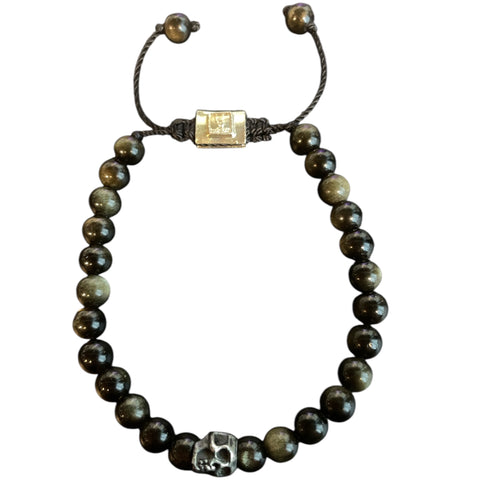 ONE SKULL GOLDEN OBSIDIAN BRACELET