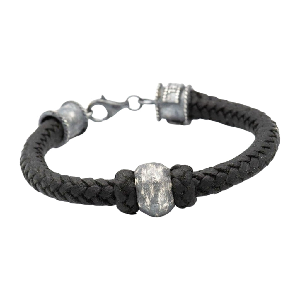 SILVER BALL LEATHER BRACELET