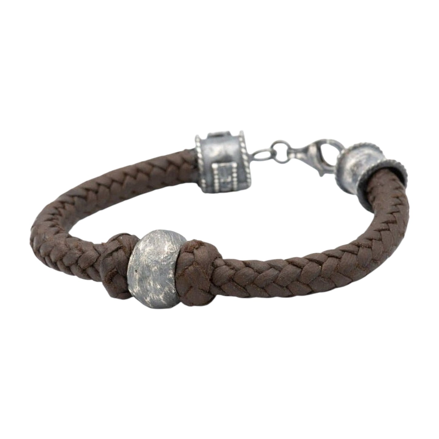 SILVER BALL LEATHER BRACELET