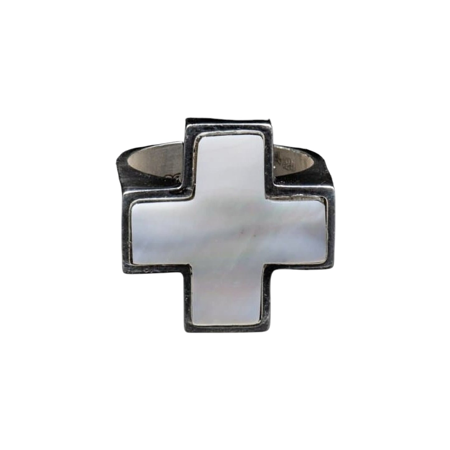 STONE CROSS RING MOTHER PEARL