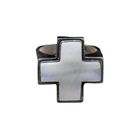 STONE CROSS RING MOTHER PEARL