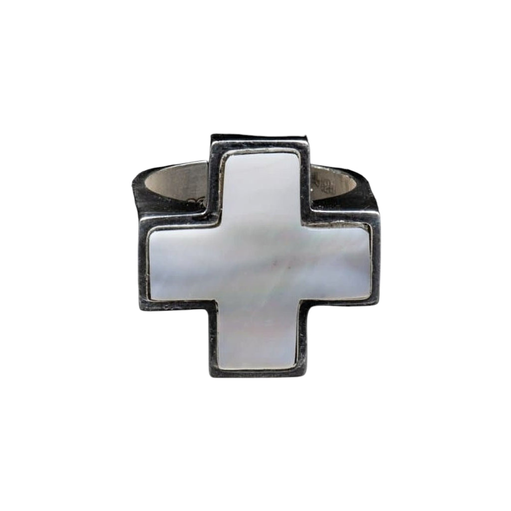 STONE CROSS RING MOTHER PEARL