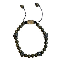 5 SKULLS ROUND PIRITE BRACELET