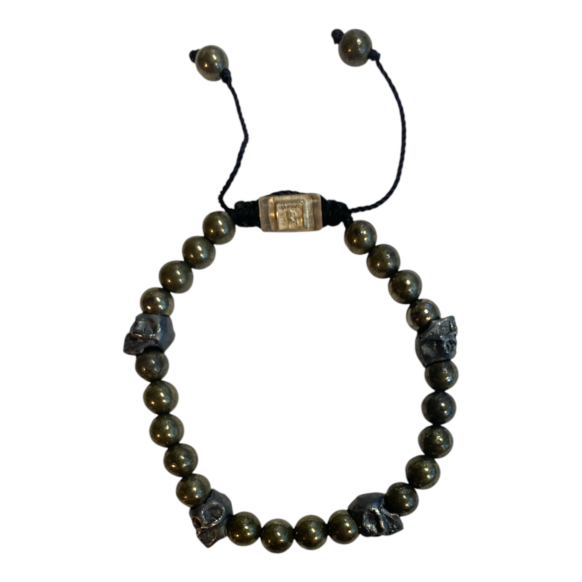 5 SKULLS ROUND PIRITE BRACELET