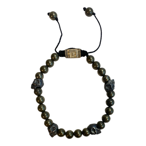 5 SKULLS ROUND PIRITE BRACELET