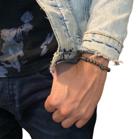 5 SKULLS ROUND PIRITE BRACELET