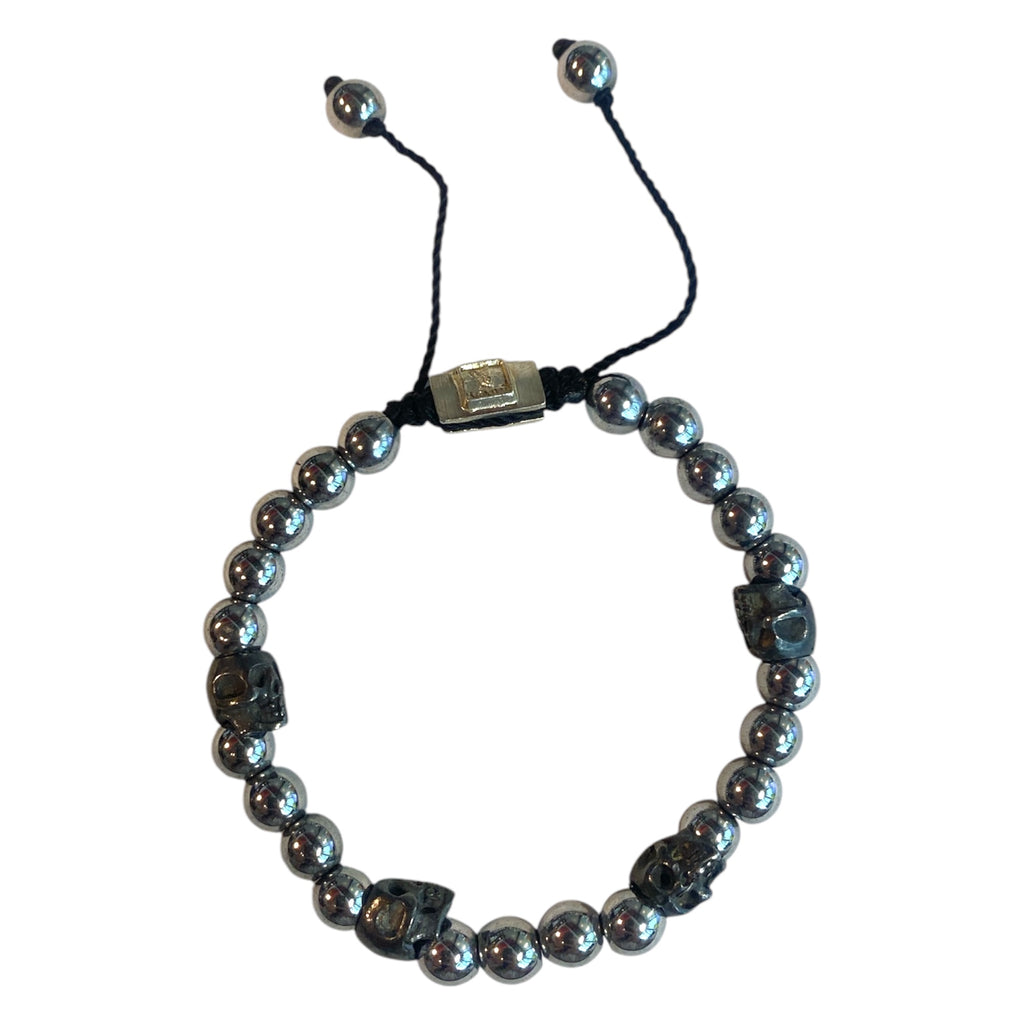 5 SKULLS WHITE HEMATITE BRACELET