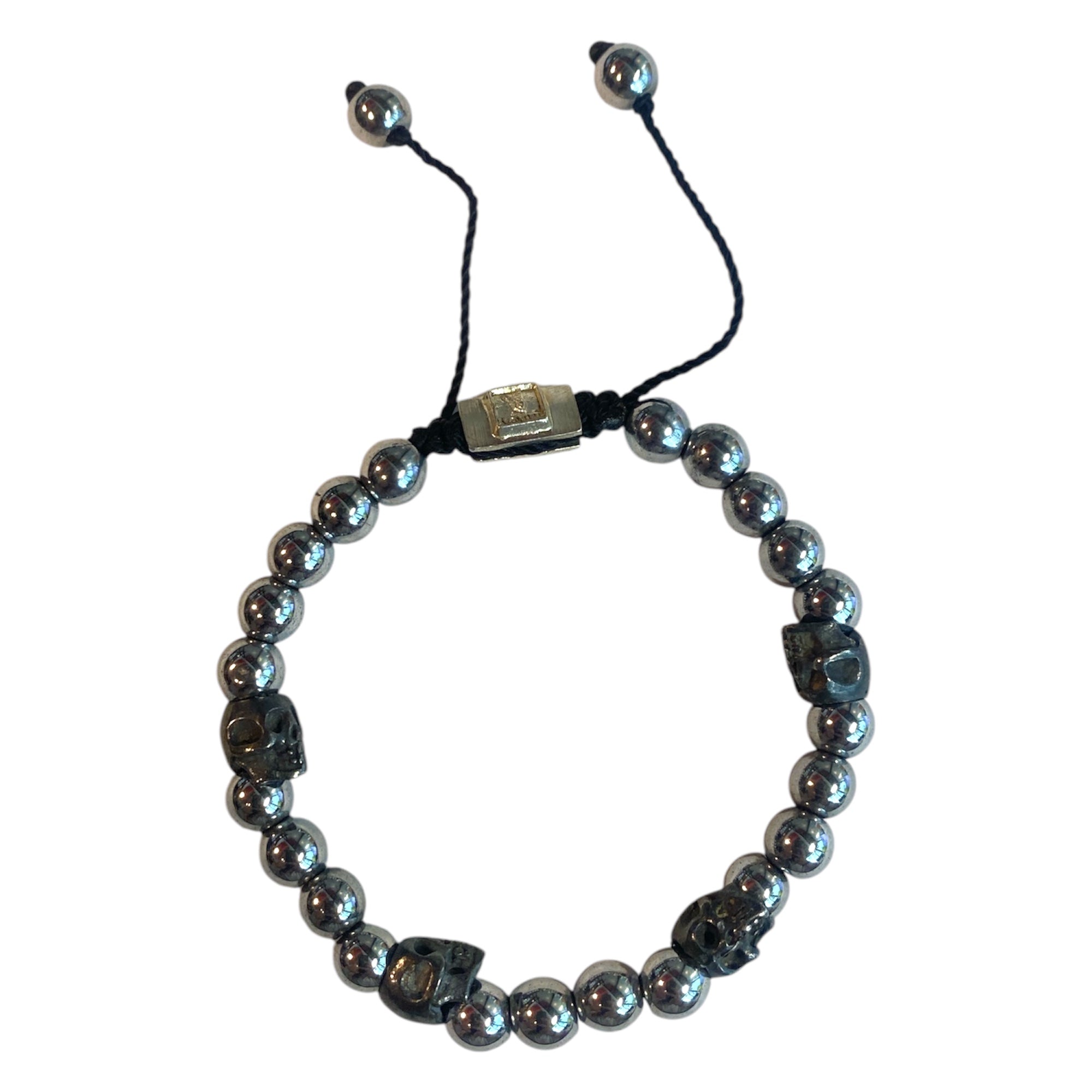 5 SKULLS WHITE HEMATITE BRACELET