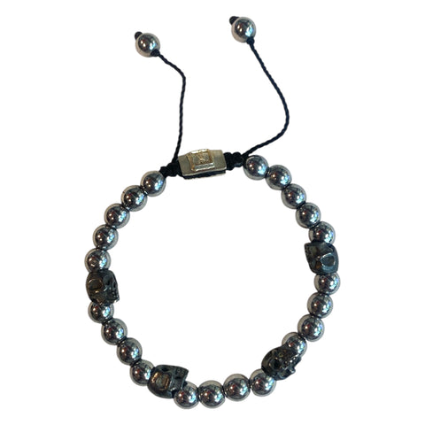 5 SKULLS WHITE HEMATITE BRACELET