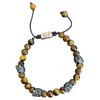 5 SKULLS TIGER EYE BRACELET