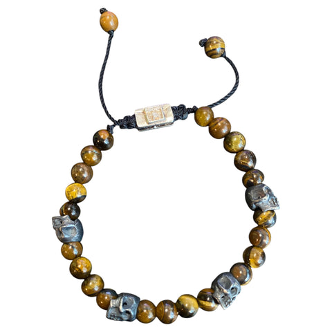 5 SKULLS TIGER EYE BRACELET