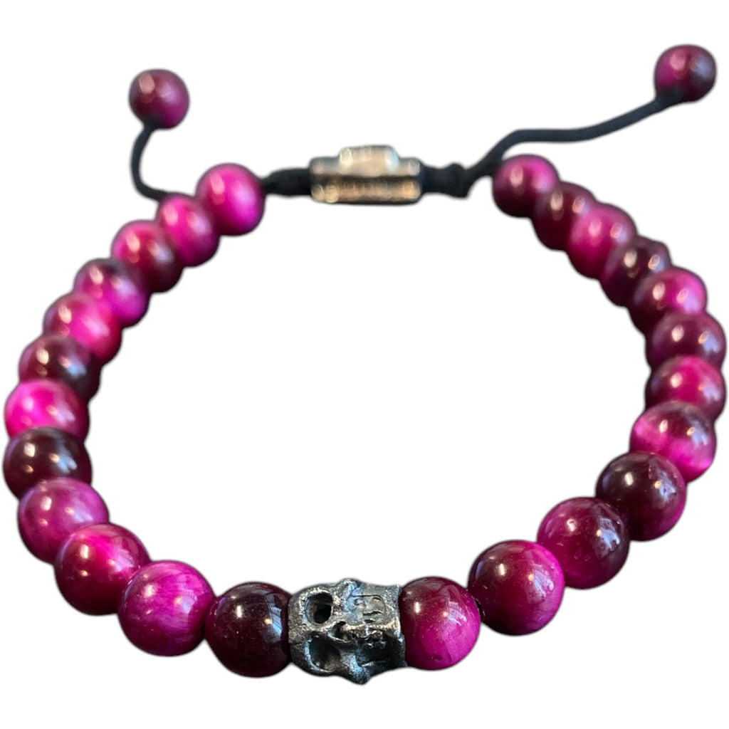 ONE SKULL TIGER EYE PINK BRACELET