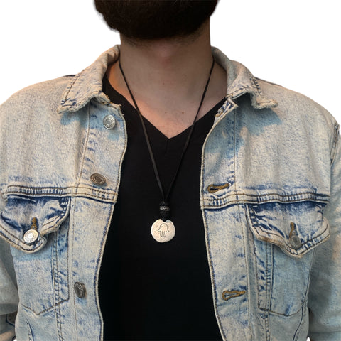LEATHER AMULET CIRCLE HAMSA HAND