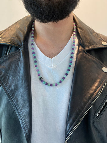 ONE SKULL COMBINED AMETHYST AND JADE