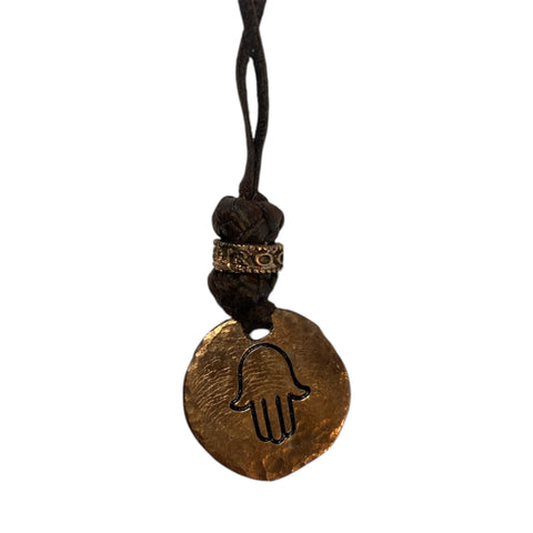 LEATHER AMULET CIRCLE HAMSA HAND