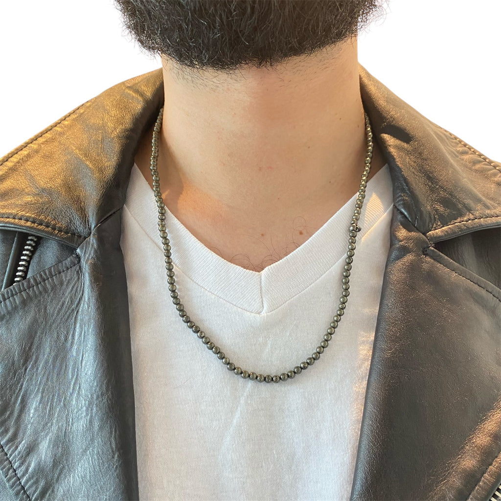ONE SKULL ROUND PIRITE NECKLACE