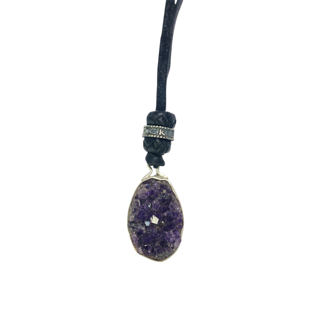 LEATHER AMULET SILVER STONE