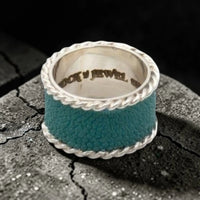 BLUE STINGRAY SKIN RING WIDE
