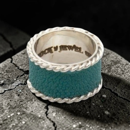 BLUE STINGRAY SKIN RING WIDE