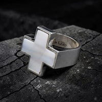 STONE CROSS RING MOTHER PEARL