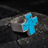STONE CROSS RING TURQUESA