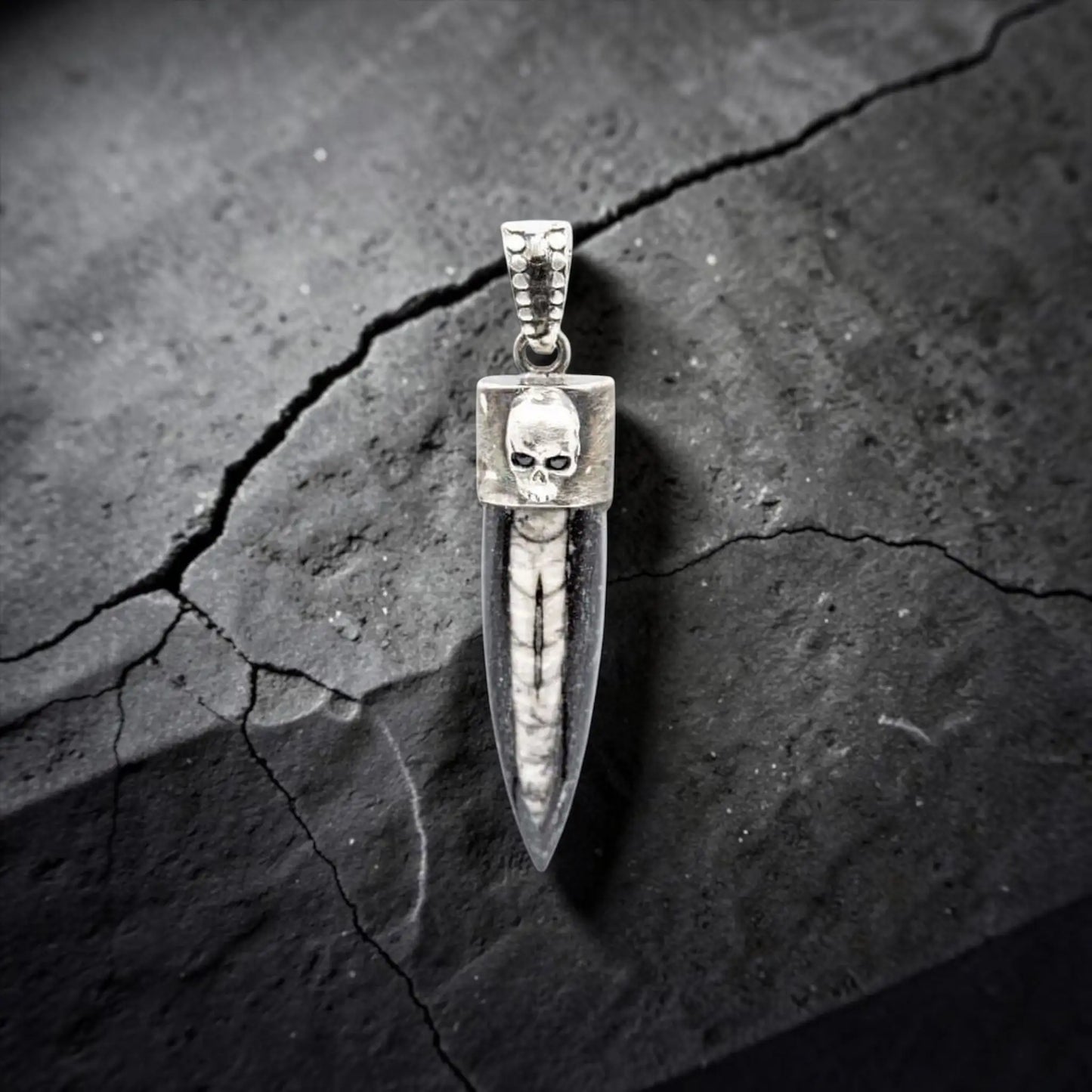 SKULL HORN ORCELA FOSIL MEDIUM ONIX EYES