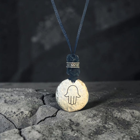LEATHER AMULET CIRCLE HAMSA HAND