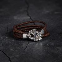 CROSSBONE LEATHER DOUBLE BRACELET