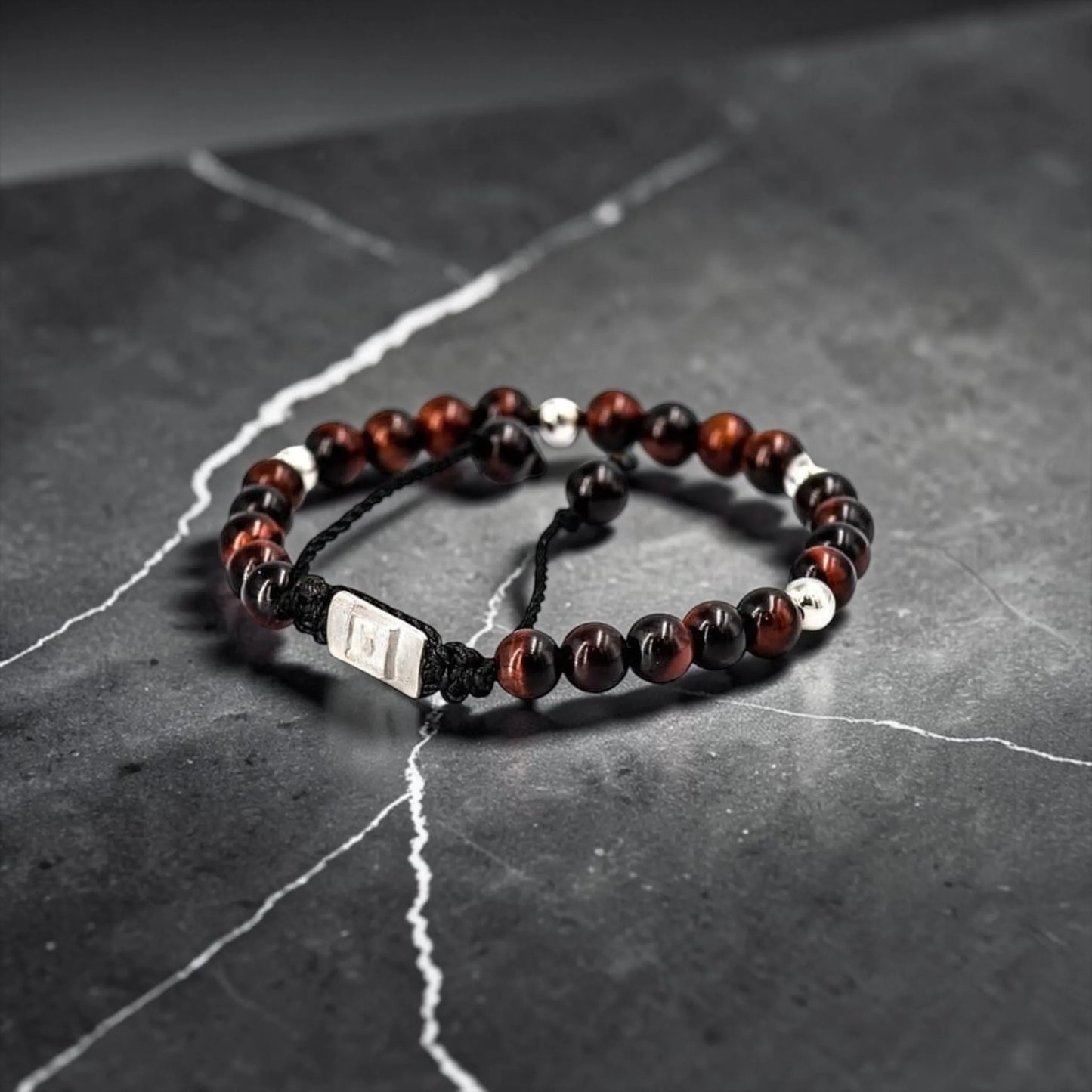 5 BALL OJO DE TIGRE CAFÉ BRACELET