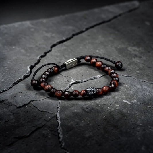 ONE SKULL OJO DE TIGRE CAFE BRACELET