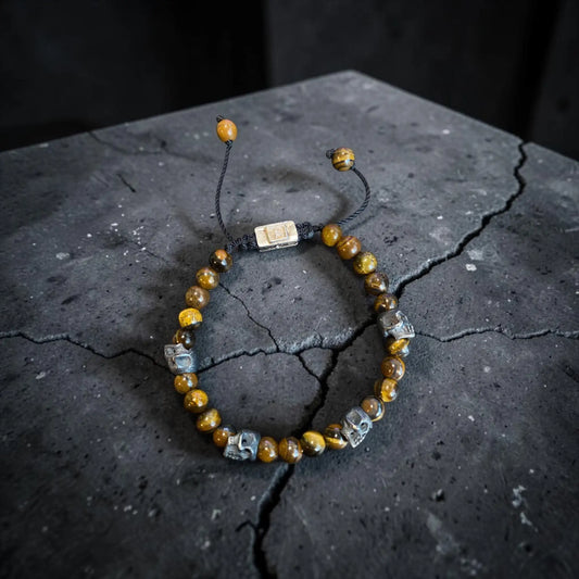 5 SKULLS TIGER EYE BRACELET