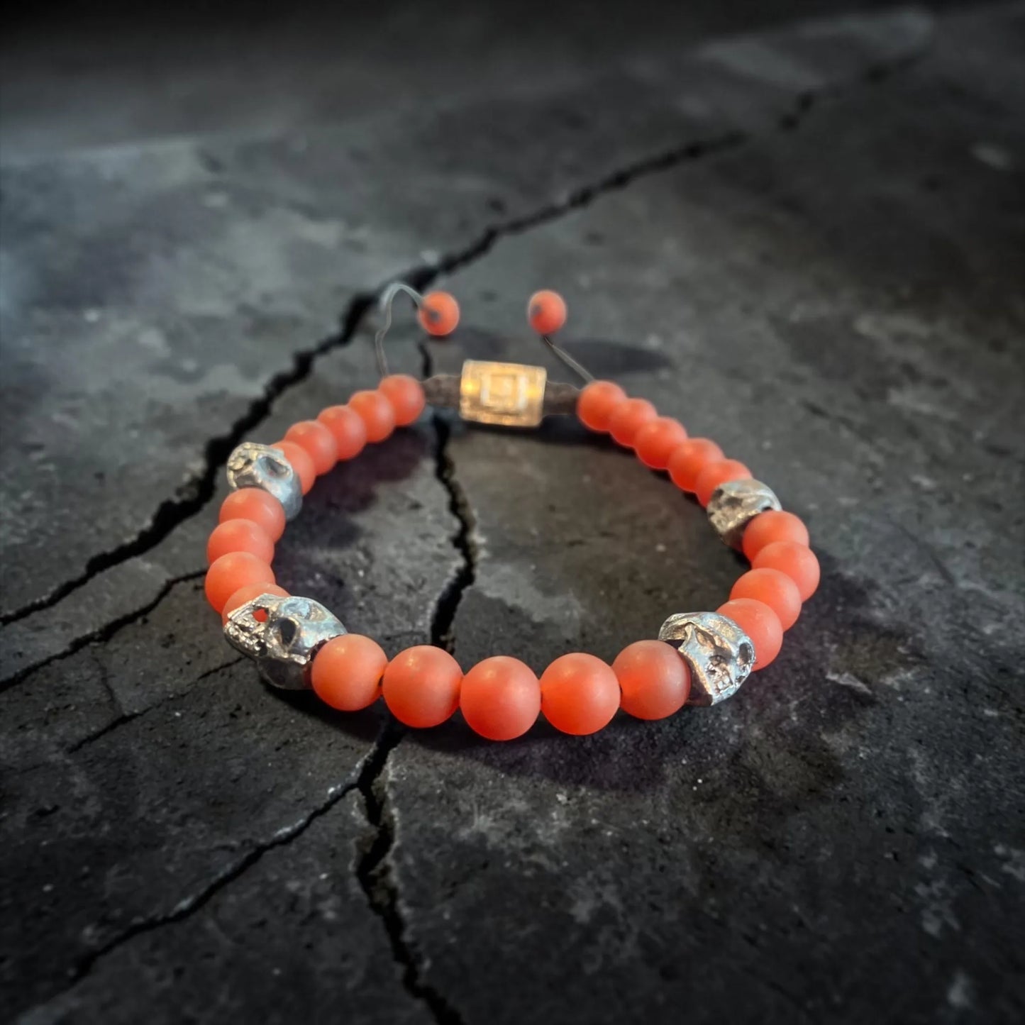 5 SKULLS ORANGE CORNALINE MATTE BRACELETE