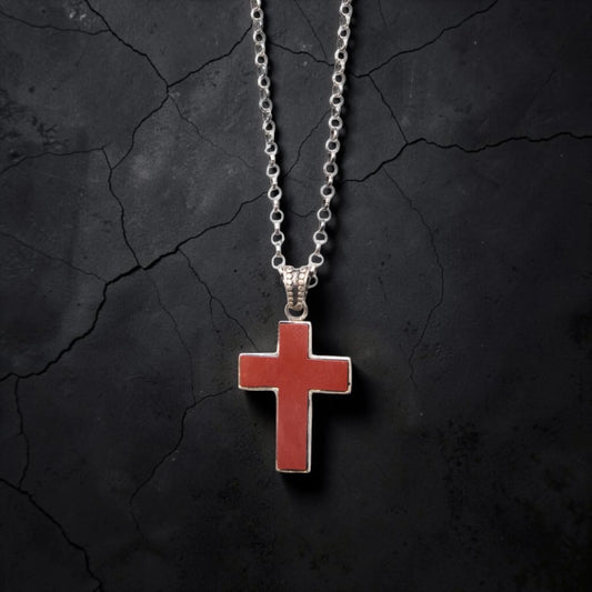 STONE CROSS PENDANT CORAL