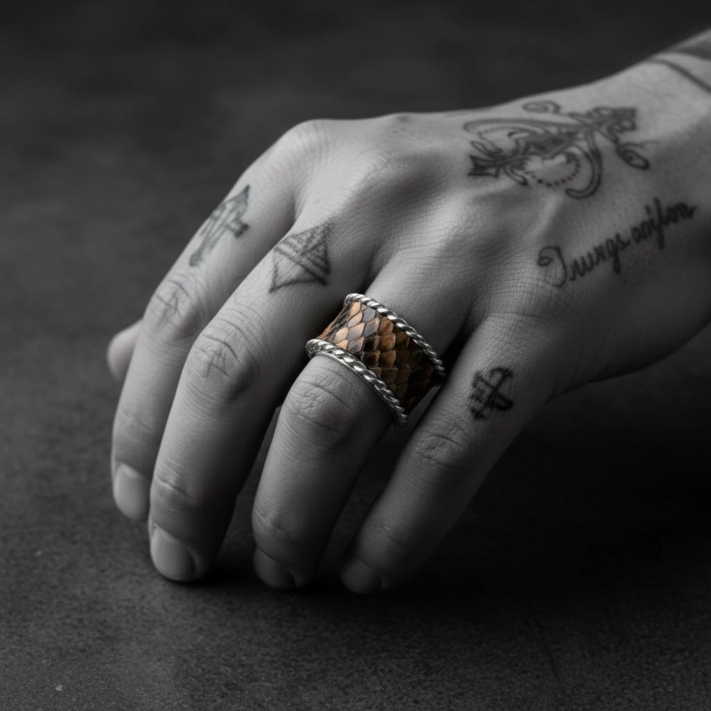 BROWN SNAKE SKIN RING WIDE