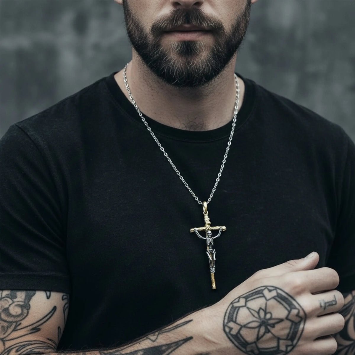 CRUCIFIED SKELETON CROSS SKULL
