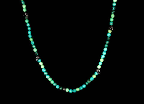 5 SKULLS BLUE & GREEN TURQUOISE NECKLACE