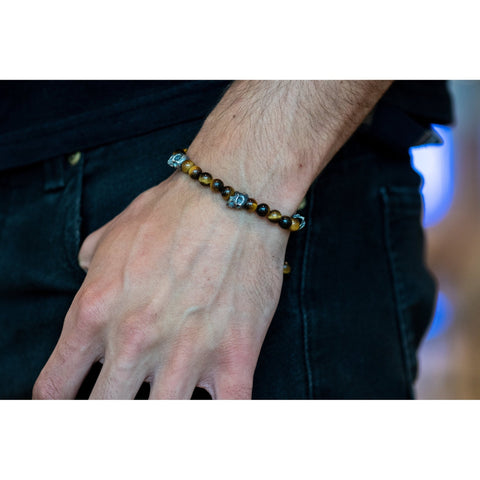5 SKULLS TIGER EYE BRACELET