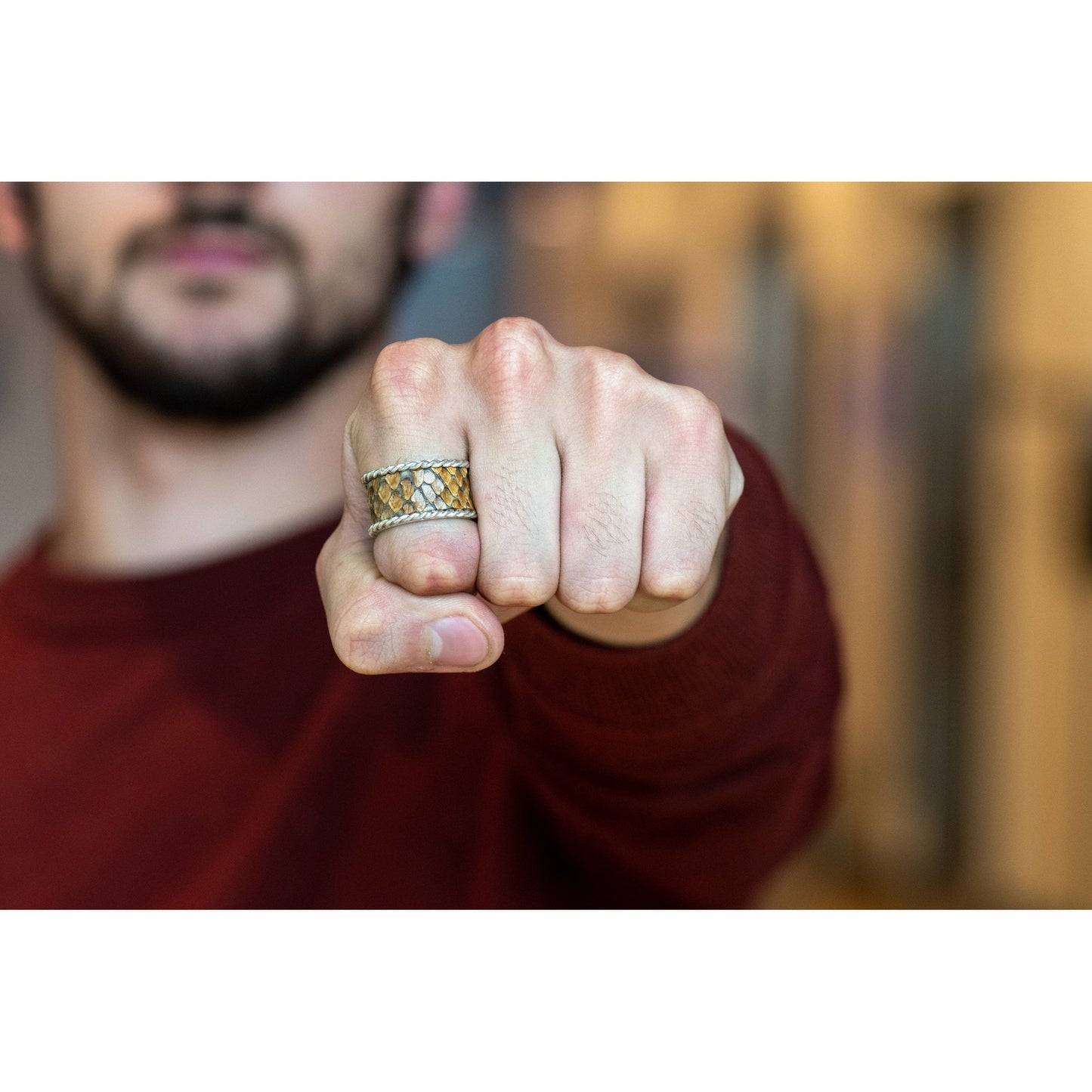 BROWN SNAKE SKIN RING WIDE