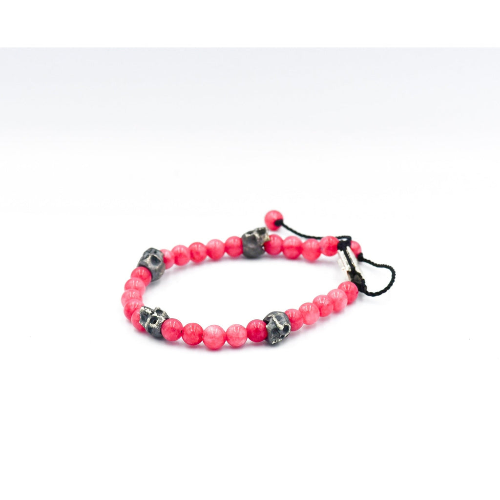 5 SKULLS CRACKLE PINK QUARTZ BRACELET