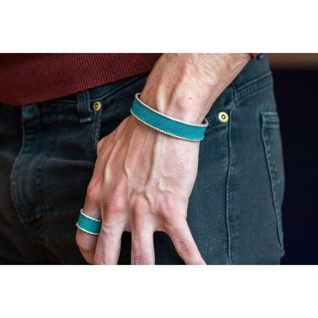 BLUE STINGRAY SKIN CUFF WIDE - Rock and Jewel