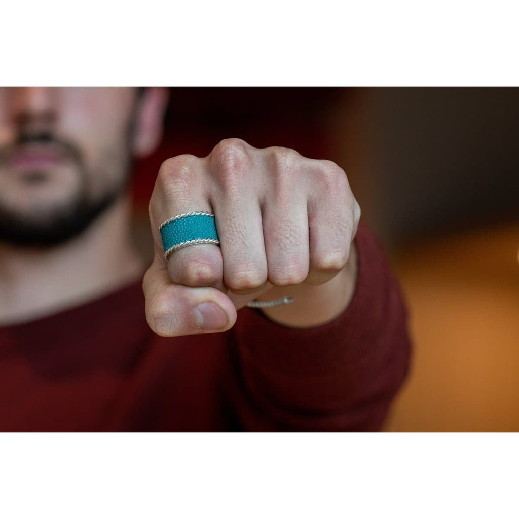 BLUE STINGRAY SKIN RING WIDE - Rock and Jewel