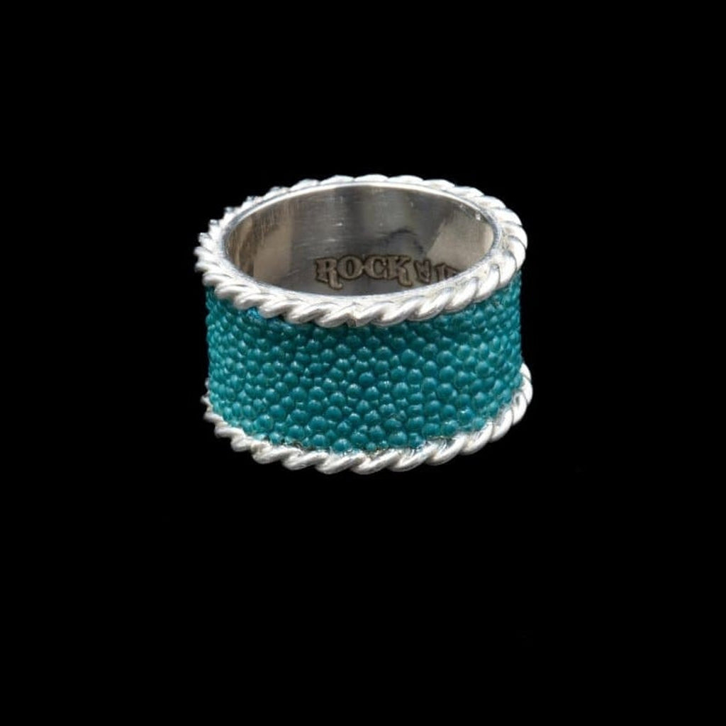 BLUE STINGRAY SKIN RING WIDE - Rock and Jewel