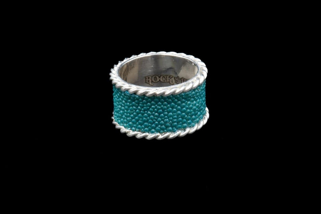 BLUE STINGRAY SKIN RING WIDE - Rock and Jewel