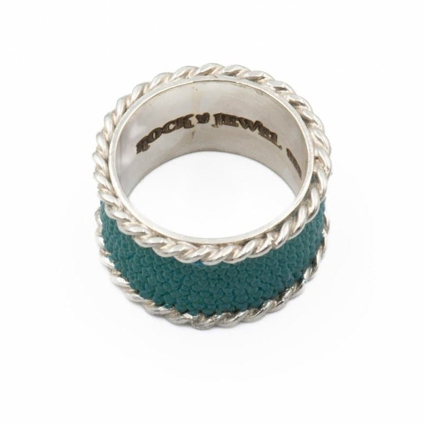 BLUE STINGRAY SKIN RING WIDE - Rock and Jewel