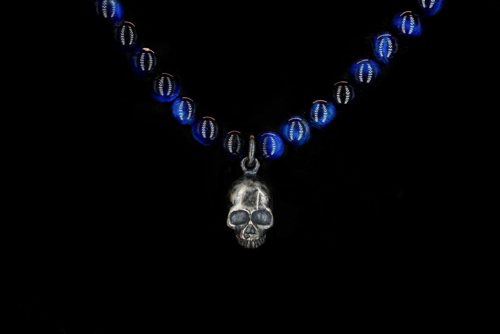 BLUE TIGER EYE ALICE SKULL NECKLACE - Rock and Jewel