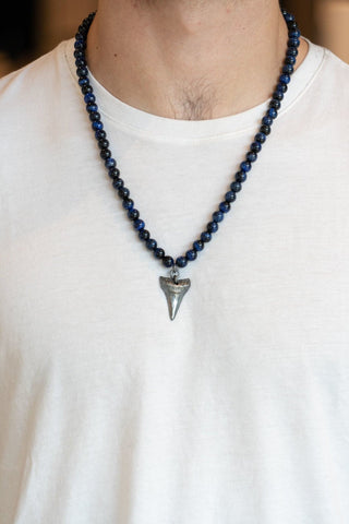 BLUE TIGER EYE G.W SHARK TOOTH NECKLACE